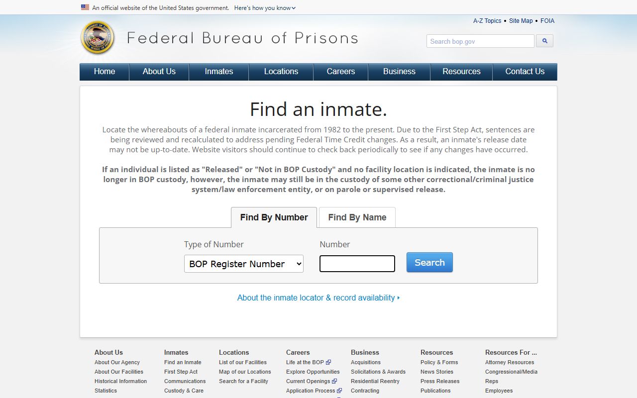 Moore County federal custody fallback using the BOP inmate locator