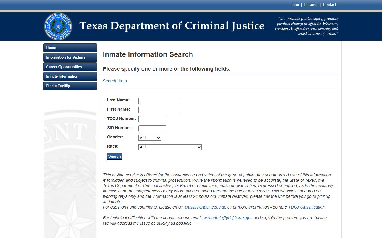 Moore County sentenced inmate lookup through the TDCJ inmate search form